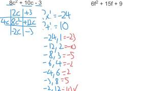 Factorising: Quadratics using the grid method - harder examples