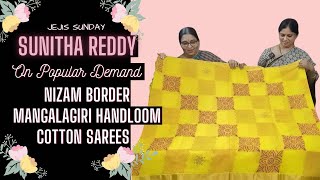 SR92 Nizam Border Sarees | Mangalgiri Cotton Block Prints | SUNITHA REDDY SAREES with JEJIS VLOGS