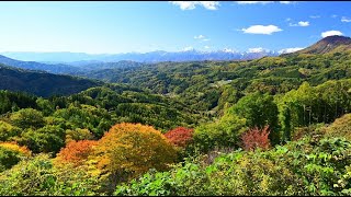 雪化粧した北アルプスと紅葉が美しい大望峠・4K