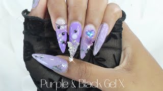 Purple \u0026 Pearl Gel X Nail Set /NailArt/ Self Nails/Gel Nails at home/I hated this set honestly 🙎🏽‍♀️