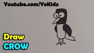 How to draw a cartoon crow step by step for kids