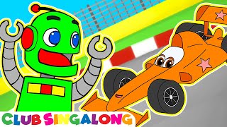 Neon Green Robot Machine #9 | Orange Race Car | Kids Learn Vehicles, Puzzles for Children, Fast Car