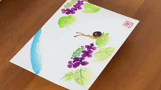 誰でも描けるハガキ絵💕【額紫陽花とカタツムリ】水彩画・花・手書き[Forehead hydrangea and snail] Watercolor, flowers, handwriting