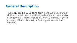 Basics of Neuropsychology, Luria - Nebraska Neuropsychological Battery