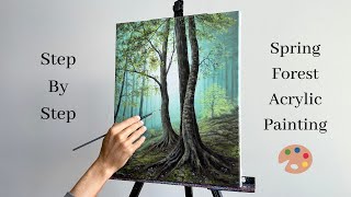 Acrylic Painting Spring Forest Landscape