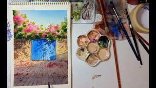 Yeni Başlayanlar İçin Suluboya Sokak Kapısı Manzarası I Watercolor Street Door Scenery For Beginners