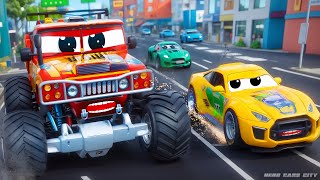 Super Cars vs Monster Trucks Epic Race Adventure - Crazy Cars Racing Challenge | Car Crashes