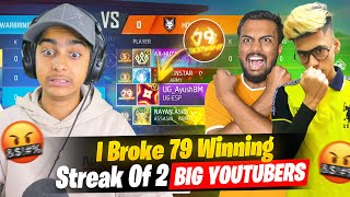 First Time Broke 79 Winning Streak 😱 2 V Badge Youtuber Vs Aditech 🤬 गुस्सा हो गए || Free Fire Max