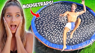 TRAMPOLINE VS MOUSETRAPS!! (bad idea)