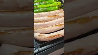 DELICIOUS XL SAUSAGES WITH LONG PEPPERS #grillg#grilling #bratwurst #viral #trending #foodlover asmr