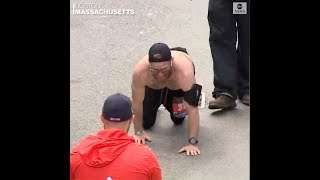 Marine veteran crawls across Boston Marathon finish line | ABC News