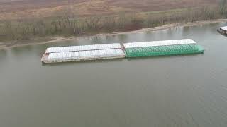 Tank Barges and Hennepin, Illinois, aerial view, Nov 17, 2017 Corn processing, soybean loading