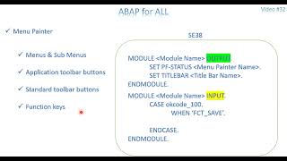 Video 32: ABAP - Module Pool Programming Part 3 (Menu Painter)
