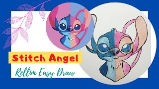 Easy draw Stitch and Angel Lilo. Draw pink and blue stitch. #stitch #angel #lilo #pink #blue #love
