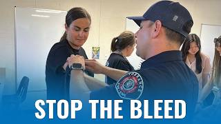 Teachers receive “Stop the Bleed” emergency training.