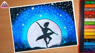 How to draw a Beautiful Purple Moonlight Scenery With Oil Pastel Step by Step