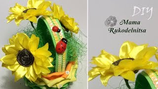 DIY Подсолнух из узкой ленты. Канзаши МК/DIY Sunflower from ribbons. Kanzashi