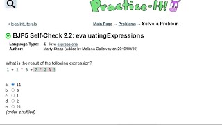 Java Practice-it | Primitive Data and Definite Loops | Self-Check: 2.2 evaluatingExpressions