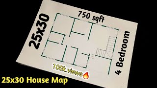 25x30 House Map | 750 sqft house plans design | 4 Bedroom