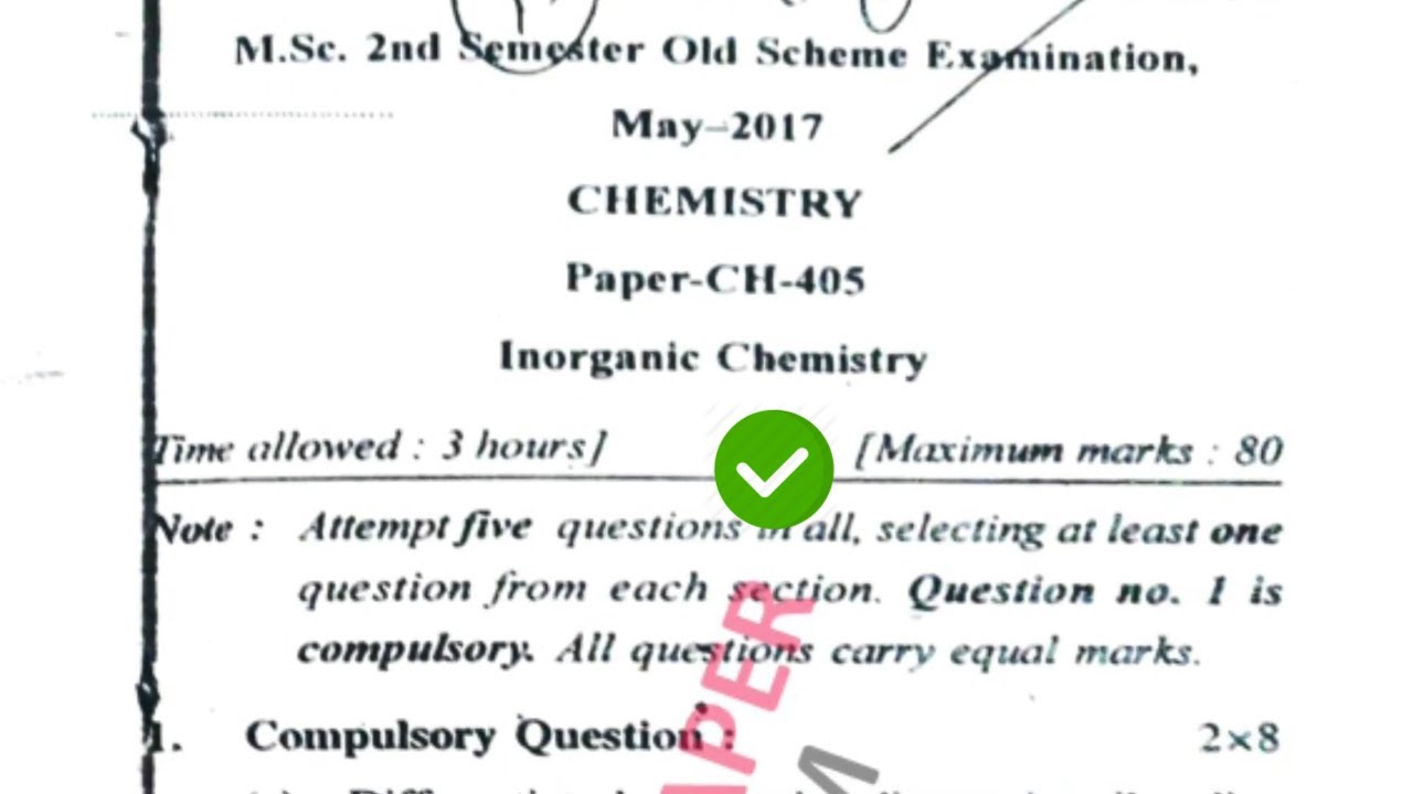 Mdu MSc 2nd Sem Inorganic Chemistry Question Paper - YouTube