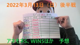 2022/3/13日曜競馬予想😏後半戦（第２部）アネモネS，WIN5予想ほかbyMr.おじさん