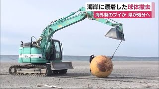 巨大漂着物を海岸から撤去　所有者の手がかりとなる刻印などは確認されず…一定期間保管後に処分　静岡