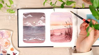 Easy Mini Gouache Painting Tutorial // Beach Sunset