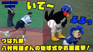 つば九郎　八村阿蓮さんの始球式がお腹直撃！ドアラは大爆笑！　2023/8/18 vs中日