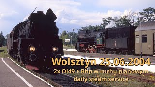 Wolsztyn 25.06.2004: ruch planowy i krzyżowanie w Grodzisku! Two daily steam trains in Grodzisk!