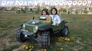 Driving a 4x4 Off Road Jeep Wrangler Hurricane Ride-On Power Wheels :-)