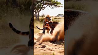 Deadly Battle Between Lion and Tiger in the Savannah #animals #wildlife #reels #chorts #nature