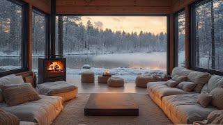 Cozy Winter Porch Ambience \u0026 Smooth Jazz Instrumental ⛄ Jazz Relaxing Music with Crackling Fireplace