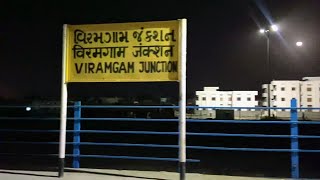 Departure Viramgam Junction railway station on Bhavanagar SF Express Train at night