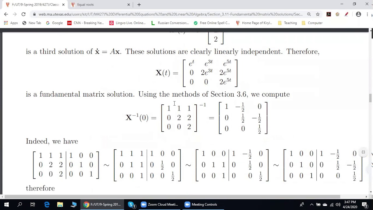 Differential Equations And Linear Algebra - Fundamental Matrix ...