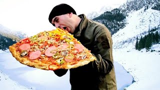 Giant Pizza by the Frozen Lake #pizza #fastfood #wilderness