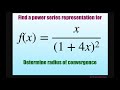 Find Power Series Representation For F(x) = X/(1  4x)^2. Determine The Radius Of Convergence