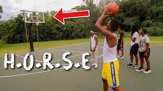 INTENSE basketball game of HORSE! Half court shots and trick shots!