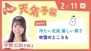 ２月１１日（火）の北海道の天気　ポイントは「冷たい北風　吹雪のところも」