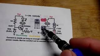 NPN BJT 5mA কারেন্ট সোর্স সার্কিট 5V6 জেনার 1k ইমিটার 2N3904 NPN BJT