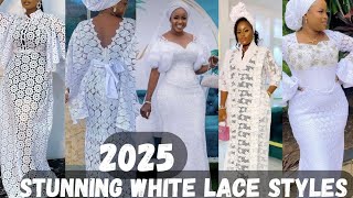 WOW 😳 STUNNING WHITE LACE STYLES YOU CAN ROCKIN 2025/RICH AUNTY WHITE LACE KAFTANS AND BOUBOUS