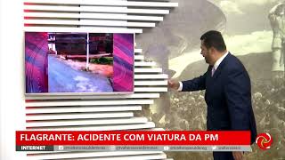 Momento em que viatura cai em córrego em Jacuí