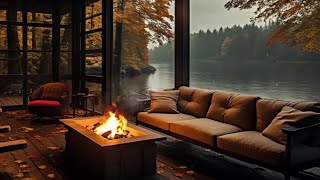 Relaxing Piano Music \u0026 Sounds of Fire in a Comfortable Atmosphere beside a beautiful lake