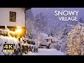 4K HDR Snowy Village - Peaceful Snowing at Dusk - Winter in Bulgaria - Relaxing Snowfall Video