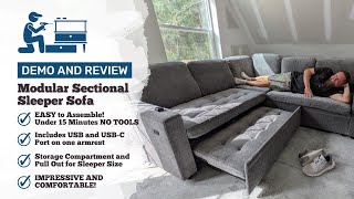 Demo and Review - Sunny Heart Tool Free Assembly Modular Sectional Sleeper Sofa
