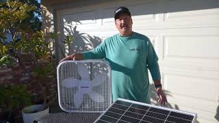 Solar Powered Box Fan for window, shed, camping, garage, RV, etc.