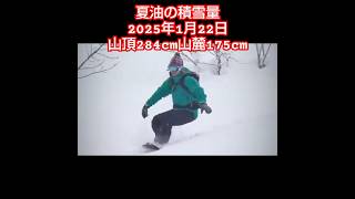 夏油高原の積雪量 2025年1月22日 山頂284cm山麓175cm　#夏油　＃スキー　＃スノーボード　＃パウダー