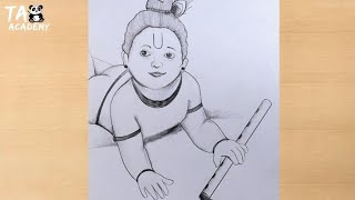 Baby Baal krishna with bansuri pencildrawing/god Krishna