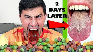 Eating SOUR SKITTLES until I lose all my TONGUE SKIN *Insane Pain* | Bodybuilder VS Candy Challenge