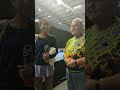 Elaine Shallcross BEM talking to Joyce Lau from Hong Kong. English Open Pickleball 2023.