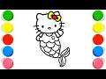 Beautiful Hello kitty mermaid drawing for kids, Painting & Coloring for kids & Toddlers| How to Draw